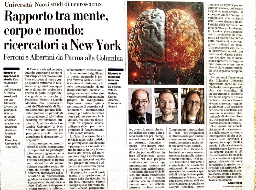 Gazzetta di Parma - Davide Albertini selezionato dall'Italian Academy for advanced studies in America della Columbia University di New York