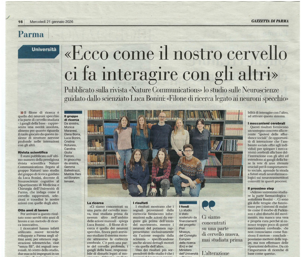 Gazzetta di Parma - una notizia sulla pubblicazione del nostro lavoro su Nat. Comm.
